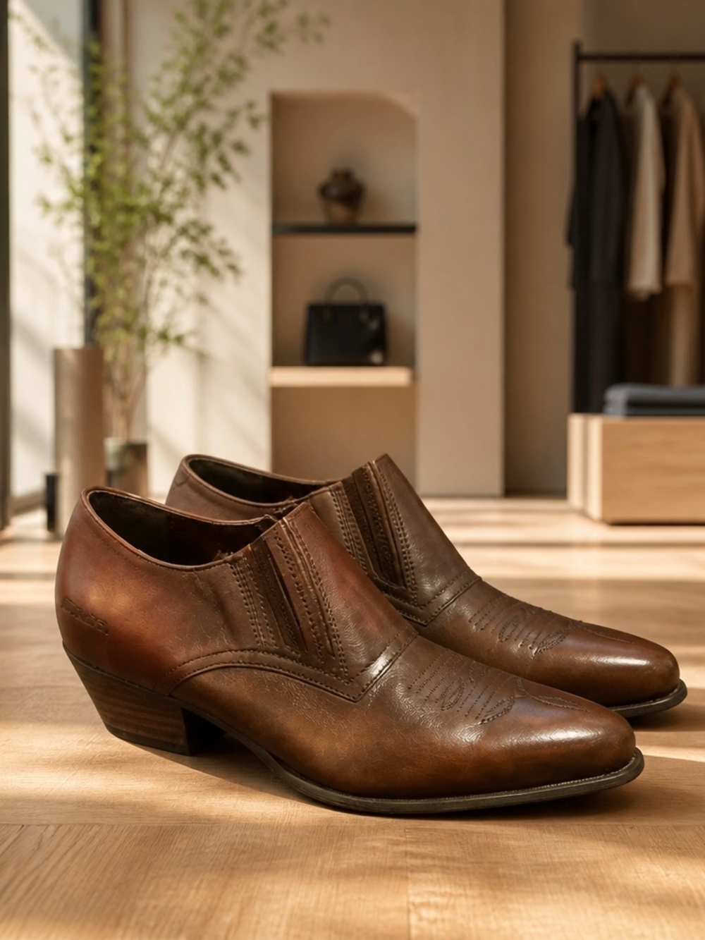 Vintage 90s Durango Brown Leather Western Slip-On Booties